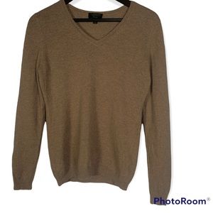 Cashmere Luxury Camel V-neck Long Sleeve Pullover Sweater Size Small